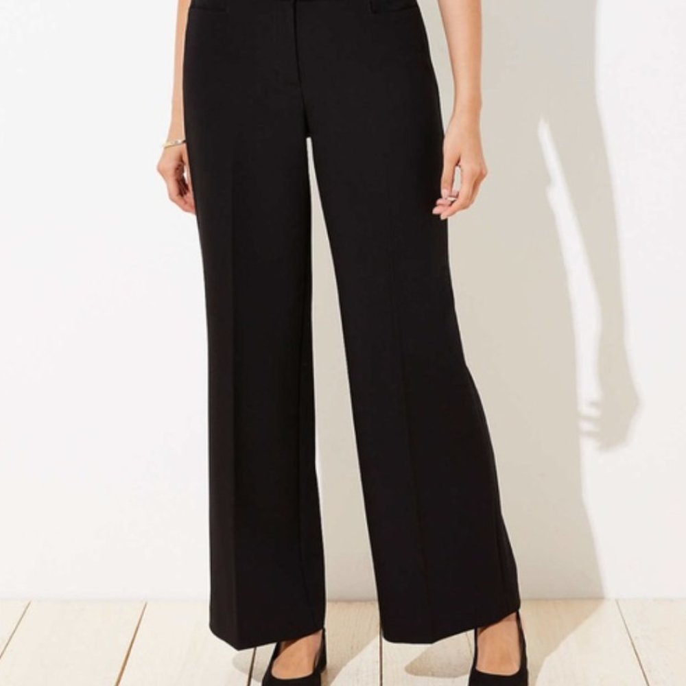 LOFT Black High Waist Wide Leg Trousers in Curvy Fit (12P)